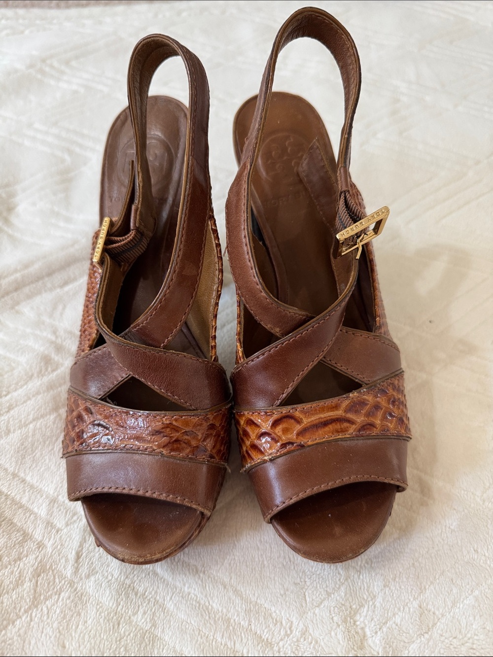 Tory Burch Brown Leather Chunky Heels